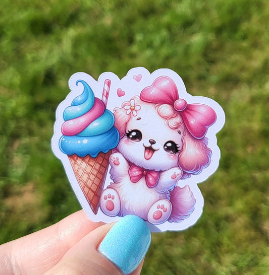 Sticker bébé chien glace
