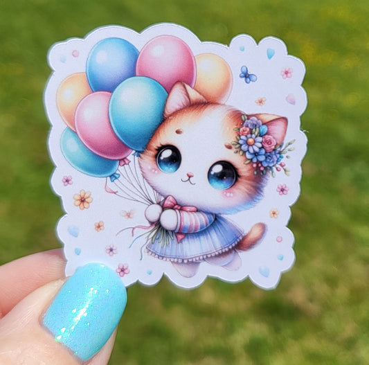 Sticker bébé chat ballon