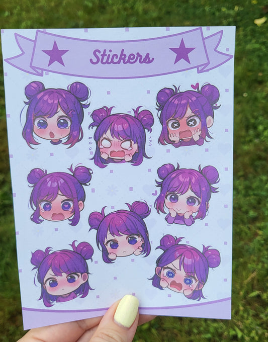 Planche de stickers kawaii violet