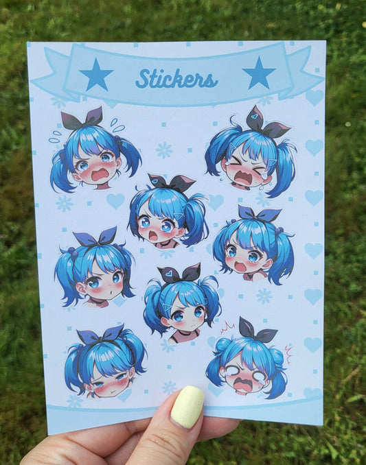 Planche de stickers kawaii bleu