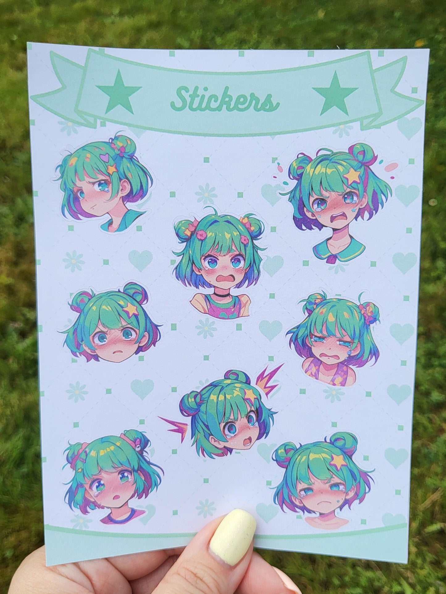 Planche de stickers kawaii vert